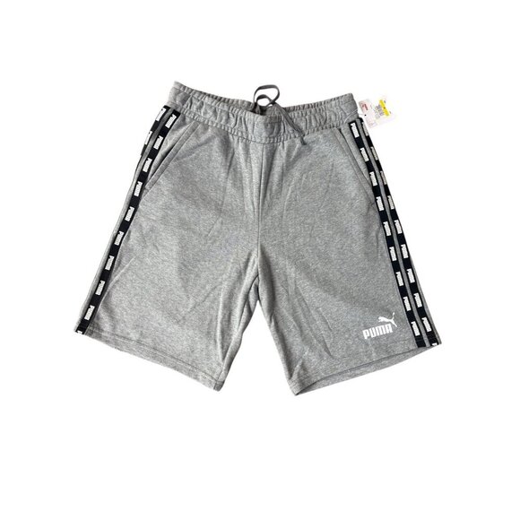 Puma Mens Gray Athletic Shorts With Logo Tape Sides & Drawstring Waist - Size M - Picture 1 of 6